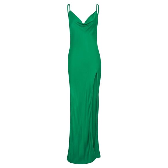 NWT MESHKI Jade Green Satin Cowl Neck Backless Maxi Slip Dress, Size XS - Picture 6 of 14